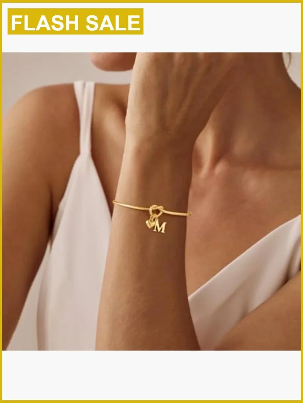 Knot Initial Charm Bracelets 14k Gold Plated Dainty Adjustable Heart